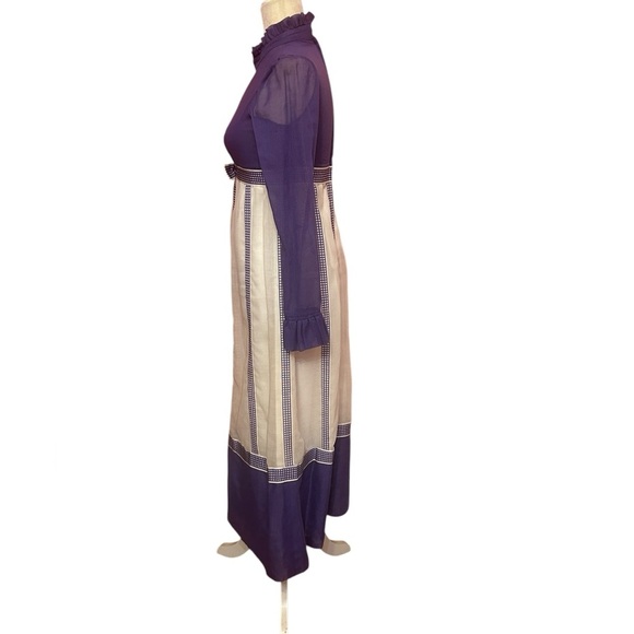Vintage 70s Handmade Cottagecore Bohemian Purple and Cream Prairie Dress Sz S - Picture 6 of 9
